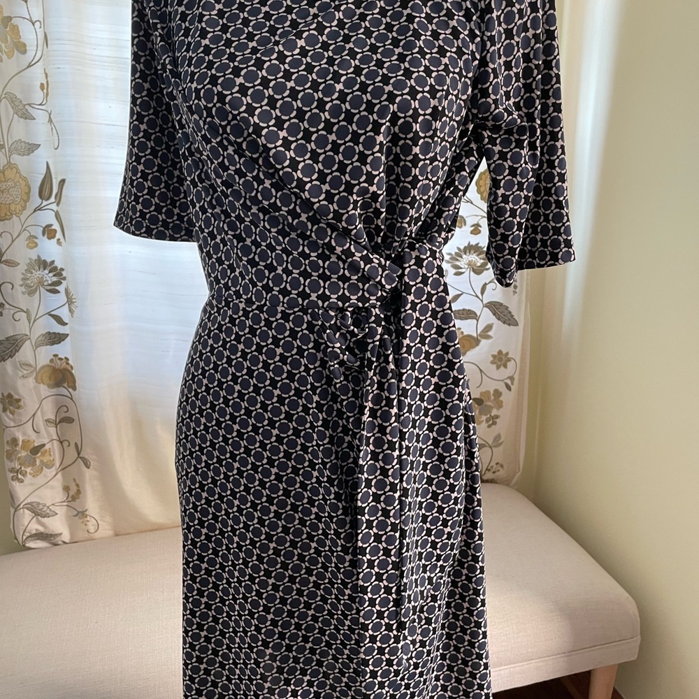 Ann Taylor Navy, Grey and Cream Floral Wrap Sheath Dress